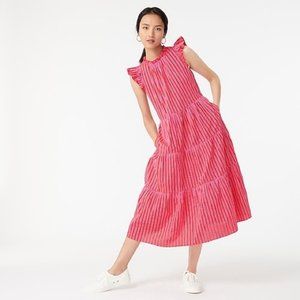 NWT J. Crew Tiered Cotton Dobby Dress Cape Stripe